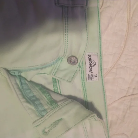 Jordache brand shorts, mint green and white tie dye, size 18 girls - Picture 2 of 7